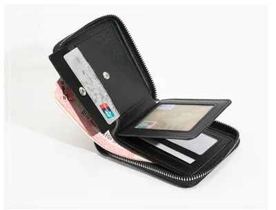 Produktbild von INF RFID Blocking Leder Geldbörse für Männer, Slim Bifold Wallet mit Reißverschluss Kaffee