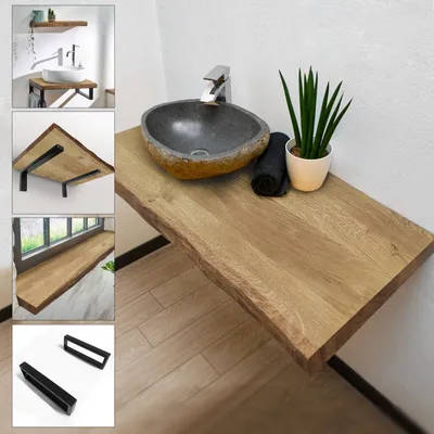Produktbild von Holz Waschtischplatte für Aufsatzbecken Waschtischkonsole Eiche  40cm