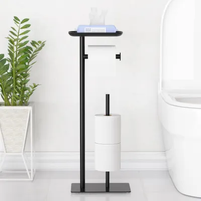 Produktbild von Freistehender Toilettenpapierhalter mit Ablagefläche für 4 Rollen, Toilettenpapierspender aus Edelstahl für das Badezimmer