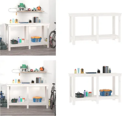 Immagine prodotto di vidaXL Banco da lavoro bianco 140x50x80 cm in legno di pino massiccio - Banco da lavoro - Banco di stoccaggio - Banco da lavoro per garage