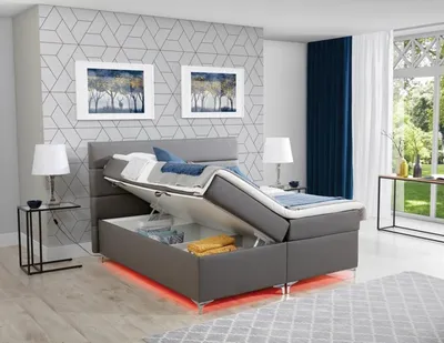 Produktbild von Boxspring Bett Doppelbett Lederbett Betten Polster Schlafzimmer Möbel 180x200