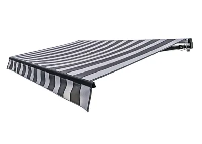 Produktbild von Elektrische Gelenkarmmarkise 495x300 cm, mit LED Beleuchtung, motorisiert, hellgrau-weiß gestreift