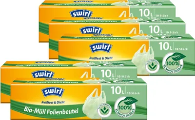 Produktbild von Swirl -Müll Folien-Beutel 10l mit Tragegriff 10 stk./Rolle (5er Pack)