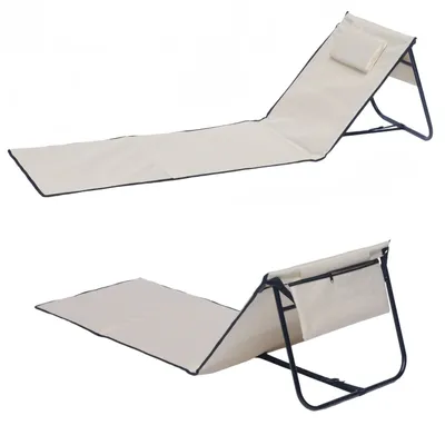 Two views of a foldable beach lounger on a white background.