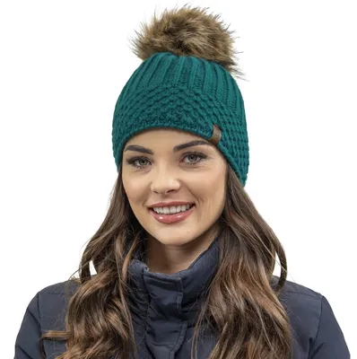 Immagine prodotto di Vivisence cappello con pompon da donna misura universale - copricapo caldo per l'inverno autunno cappello elegante con pompon in Pelliccia sintetica da donna classico - turchese scuro