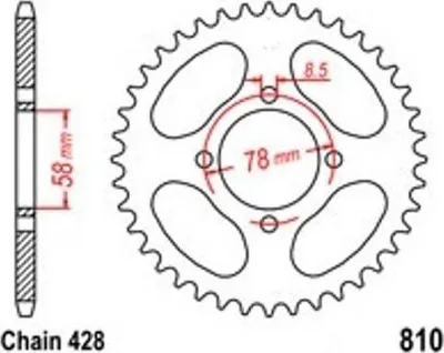 Produktbild von Kettenrad 42 Z Teilung 428 für Kawasaki Keeway Suzuki