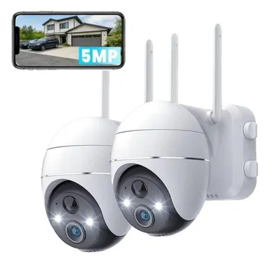 Produktbild von 5MP Überwachungskamera Aussen Akku  355°/120° Pan Tilt WLAN Kamera mit Farbnachtsicht solar Kamera Überwachung außen PIR Bewegungsmelder Cloud 2PC