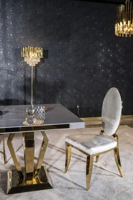 Produktbild von Esszimmer Stuhl weiß Luxus Metall mit Textil Stühle Stil Modern Lehnstuhl