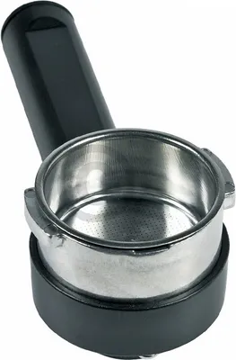 A close-up studio shot of a coffee machine portafilter.