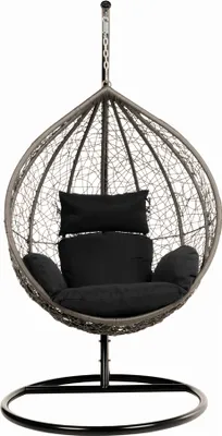 Produktbild von HOME DELUXE - Hängesessel Cielo - Schwarz, Höhe 200 cm - inkl. Gestell, Sitz- und Rückenkissen I Polyrattan Hängestuhl Gartenschaukel Hängekorb
