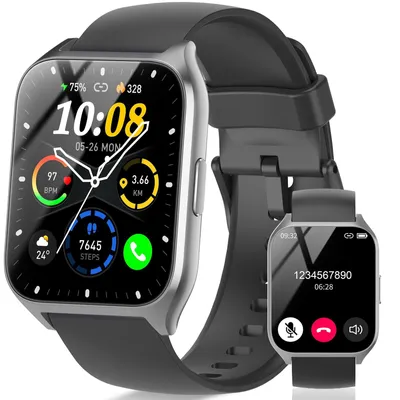 Zdjęcie produktu dla Inteligentny zegarek męski/damski z ekranem dotykowym HD, funkcja telefonu, ponad 100 trybów sportowych, pulsometr, monitor snu, wodoszczelność IP68, kolor: czarny