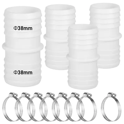 Zdjęcie produktu dla Złączki do węża basenowego, 38 mm na 38 mm, zestaw 4 sztuk, z obejmami zaciskowymi