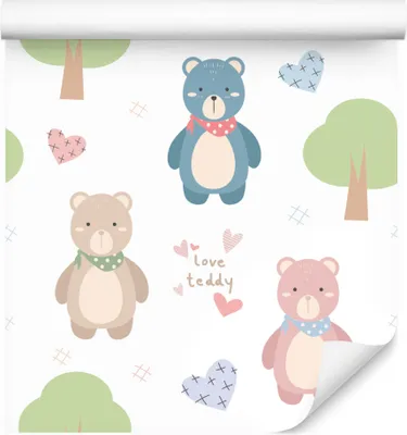 Produktbild von 10m VLIES TAPETE Rolle Kinderzimmer Waldtiere Wald Bären Herzen Bäume XXL