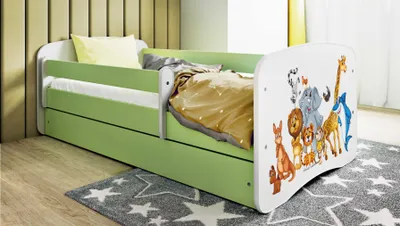 Produktbild von Kinderbett Jugendbett Tiere 70x140, 80x160, 80x180 cm - Komplettset mit Schublade & Rausfallschutz