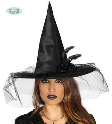 Produktbild von Hexe Mysteriöser Hut Glamouröse Blume Schwarzer Zauber Kopfbedeckung Für Halloween Magie, Farbe: Schwarz