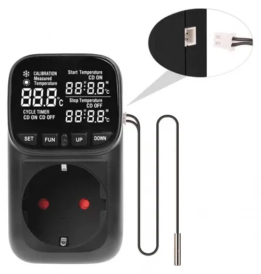 Produktbild von Thermostat Steckdose digital mit Temperatursensor, Temperaturregler für Heizen & Kühlen, 230V 16A, LCD Display für Gewächshaus Aquarium Inkubator