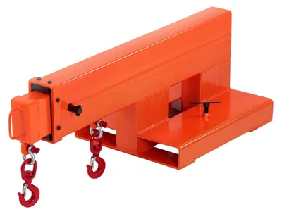 Immagine prodotto di Braccio gru per carrello elevatore - Braccio telescopico a 3 sezioni - Portata 2495 kg - 2 ganci girevoli a 360° - Estensione 1200–1867 mm - Regolazione manuale