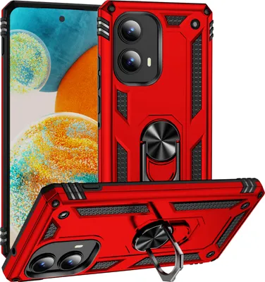 Produktbild von Schutzhülle für Motorola Edge 2024 Dual Layer Robust Militäre Fallschutz Hülle mit Ringhalterung Ständer Rot