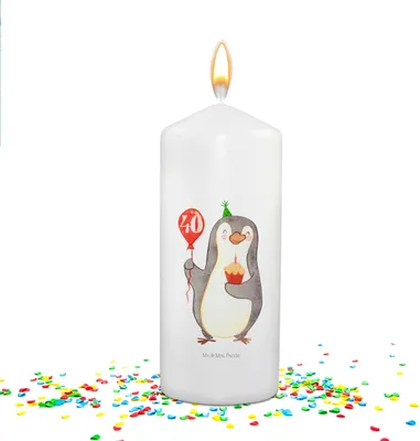 Produktbild von Mr. & Mrs. Panda motivkerze 40. Geburtstag Pinguin Luftballon - Weiß - Geschenk, Geburtstagskerze, Happy Birthday, Jubiläumskerze, zierkerze, Spruchkerze, Tortenkerze
