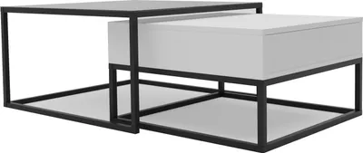 Produktbild von Idohome - Couchtisch ELEGANT 2in1 Tisch mit Schublade und Stauraum, 2er Set Push Open Glastisch, Metallrahmen - Farbe Weiß