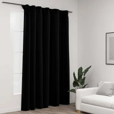 Obrázok produktu pre The Living Store zatemňovacie závesy s háčikmi ľanový vzhľad čierne 290x245cm
