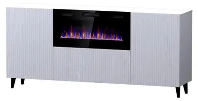 Produktbild von Cama PAFOS Kommode mit Elektrokamin 180x42x82 cm weiß matt, Weiß, Partikelbord, Einfarbig, Modern, Rechteckig, Partikelbord
