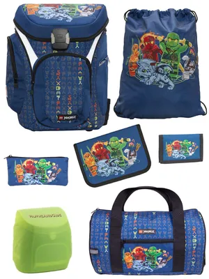 Produktbild von Lego Ninjago Schulranzen 1. Klasse in Blau Ninja Schultaschen Set 7-teilig mit Federmappe und große Sporttasche