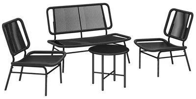 Immagine prodotto di Set 4 Pezzi Salotto da Giardino con Divano 2 Sedie con Tavolino in Rattan e Metallo Nero
