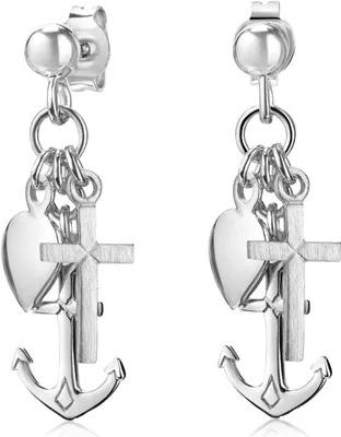 Produktbild von MATERIA Glaube Liebe Hoffnung Ohrringe Silber 925 - Anker Kreuz Herz Ohrstecker inkl. Box #SO-251