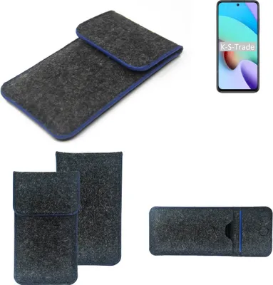 Produktbild von K-S-Trade Handy-Hülle Schutz-Hülle kompatibel mit Xiaomi Redmi 10 2022 Filztasche Pouch Tasche Case Sleeve Filzhülle dunkelgrau, blauer Rand