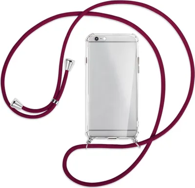 Produktbild von Handykette Backcover-Schutzhülle mit Band (Metall silberfarben) für Apple iPhone 6 Plus - dunkelrot