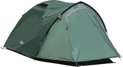 Immagine prodotto di Outsunny tenda da campeggio per 2 persone 190T con picchetti tenda a cupola in fibra di vetro poliestere grigio 325 x 183 x 130 cm