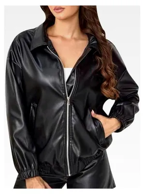 Produktbild von Damen Lederjacke Motorradjacke Übergangsjacke Oversized Kunstlederjacke mit Reißverschluss Freizeit Bikerjacke Bomberjacke Collegejacke Streetwear