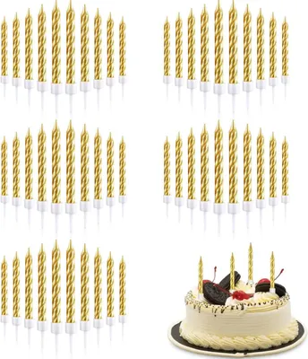 Imagen del producto de Velas para cumpleaños en espiral, 50 unidades, color dorado, con soporte para pastel, ideales para celebraciones