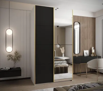 Produktbild von Zweitüriger Kleiderschrank SAMARA 3 – 130 cm, weiß/schwarz/gold