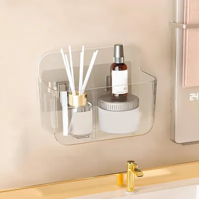 Produktbild von Acryl-Wandhalterungs-Organizer, selbstklebender Organizer für die Wand, Schranktür-Organizer, ohne Bohren an die Wand hängen, mit 2 Fächern, für Badezimmer, Speisekammer, Küche, Hauswirtschaftsraum