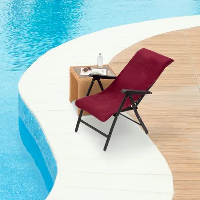 Produktbild von JEMIDI Frottee Schonbezug Gartenstuhl - 100% Baumwolle Überzug - Sonnenliege Handtuch -Auflagenbezug Frotteebezug mit Kapuzenüberschlag