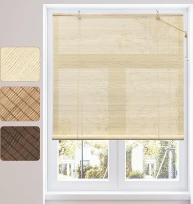 Produktbild von WOLTU Bambusrollo Sonnenschutz Sichtschutz, Seitenzugrollo Lichtfilter Belüftung, Natur, 60X220cm(BxH)