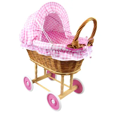 Produktbild von Weidenkorb für Puppenwagen – rosa Karomuster