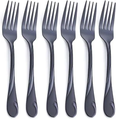 Produktbild von Set von 6 schwarzen Essgabeln - 19,8 cm aus rostfreiem Stahl