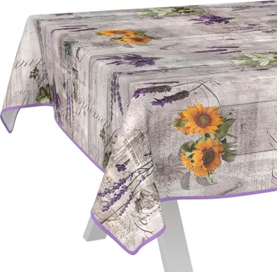 Produktbild von Tischdecke wasserabweisend abwaschbar Grau 260x140cm Band Shabby Chic Provence Lavendel Wachstuch Gartentischdecke