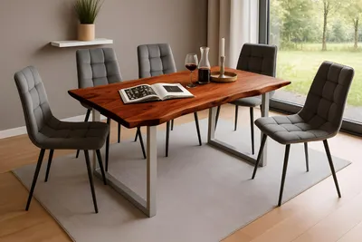 Produktbild von SAM® Esstisch Baumkante massiv Akazie nussbaum 160 x 85 silber QUINN