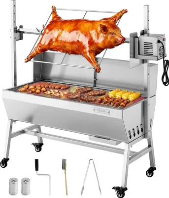 Immagine prodotto di VEVOR griglia per girarrosto 38 W griglia per maialino da latte griglia per agnello a carbone (lunghezza griglia 94 cm) con capacità di carico di 60 kg e regolazione dell'altezza in 7 posizioni e piastra di protezione, set di griglie elettriche in acciaio inox per campeggio all'aperto