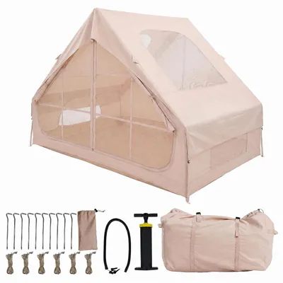 Immagine prodotto di Tenda gonfiabile KOMFOTTEU per 4 persone, tenda da campeggio con 2 porte, finestre in rete e finestra sul tetto, tenda ad aria con pompa ad aria e borsa per il trasporto, tenda per famiglie ideale per campeggio e trekking, dimensioni: 295 x 205 x 200 cm