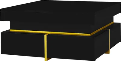 Produktbild von Fortuna Lai Couchtisch, Hochglanz-Quadrattisch mit Schubladen und goldenen Akzenten, Schwarz