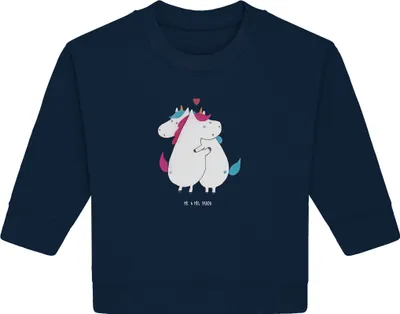 Produktbild von Mr. & Mrs. Panda Organic Baby Pullover Einhorn Mitteilung 6. - 12. Monat - French Navy - Geschenk, Liebe, Valentinstag, Unicorn, Einhörner, Spruch, Bullover