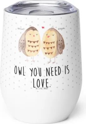 Produktbild von Mr. & Mrs. Panda edelstahl isolierbecher Eulen Liebe - Weiß - Geschenk, thermosbecher, Eule, Weinbecher, Hochzeitsspruch, All You Need Is Love, kaffee tasse, Thermobecher