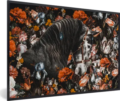 Produktbild von MuchoWow® MuchoWow® Gerahmtes Poster Pferd - Blumen - Halfter 30x20 cm - Poster mit zchwarzem Bilderrahmen - Kunstdruck - Bild-Poster