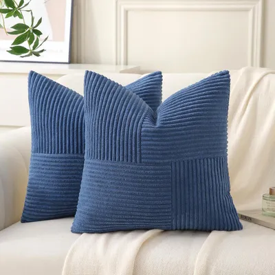 Image de 2 housses de coussin en velours côtelé, 40x40 cm, denim bleu