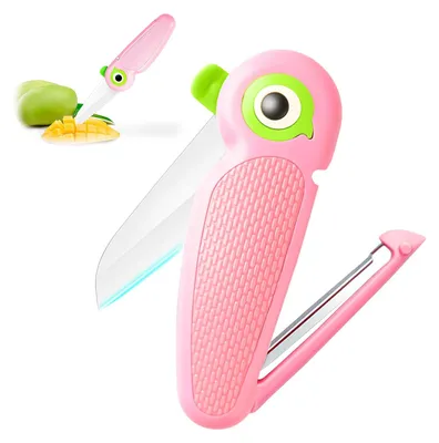 Produktbild von Multifunktionales Klappmesser mit Gemüseschäler - 2-in-1 Keramik-Schälmesser für Obst und Gemüse - Rosa